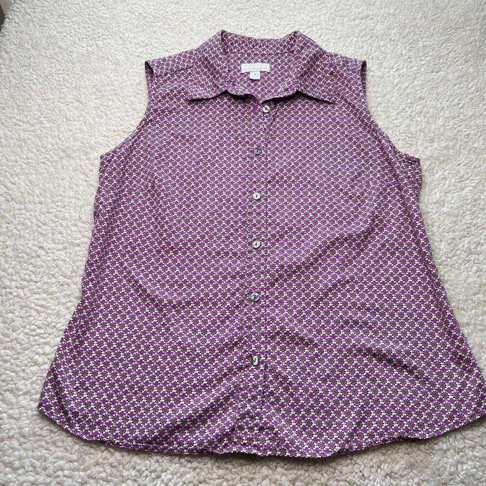 Charter Club Golf Collection Purple Pattern Sleeveless Button Up Blouse 10